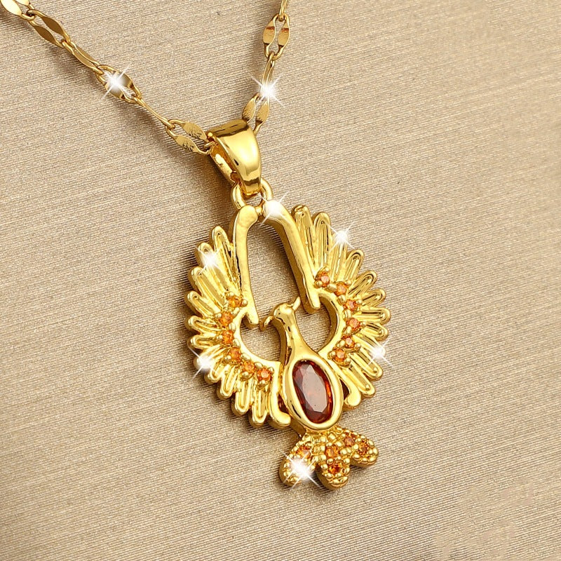 Copper Micro Zircon Phoenix Rebirth Pendant Necklace for Girls
