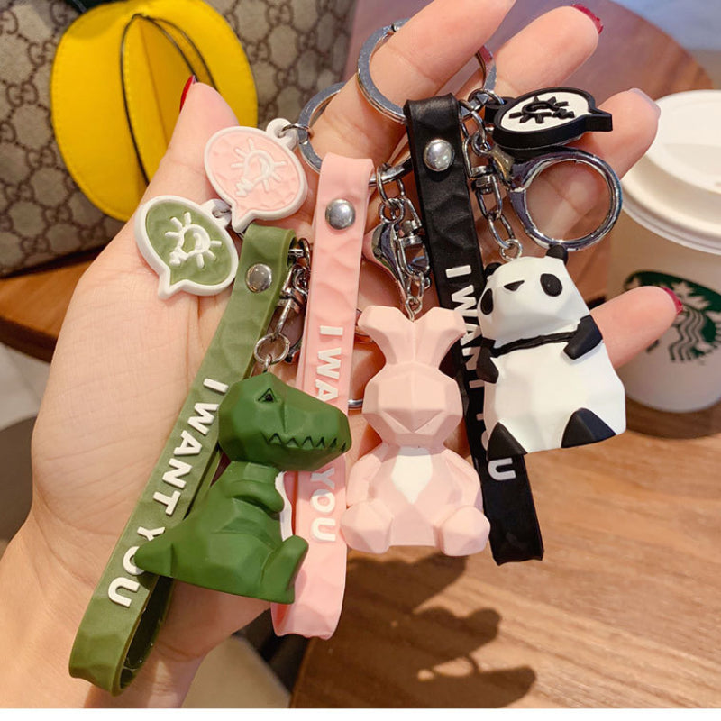 3pcs Geometric Animal Doll Keychain Pendant Bag Hanging Ornament