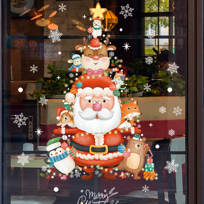 Christmas Tree Snowflake Santa Gift Stickers Glass Wall Decoration