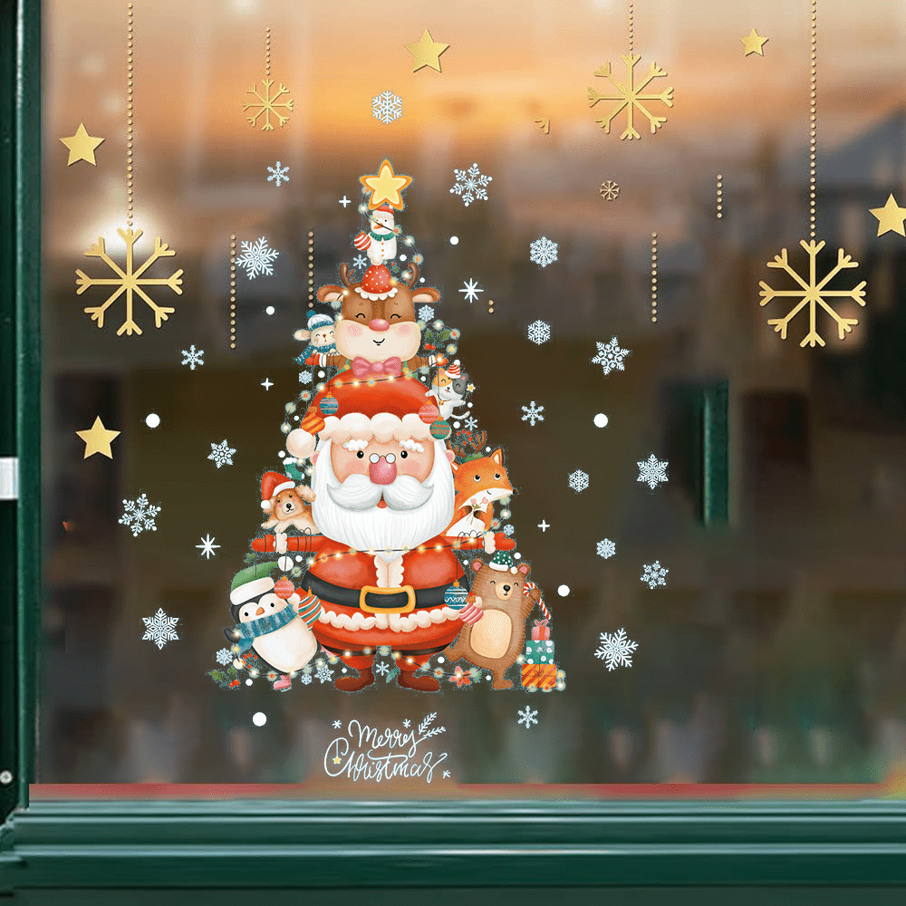 Christmas Tree Snowflake Santa Gift Stickers Glass Wall Decoration