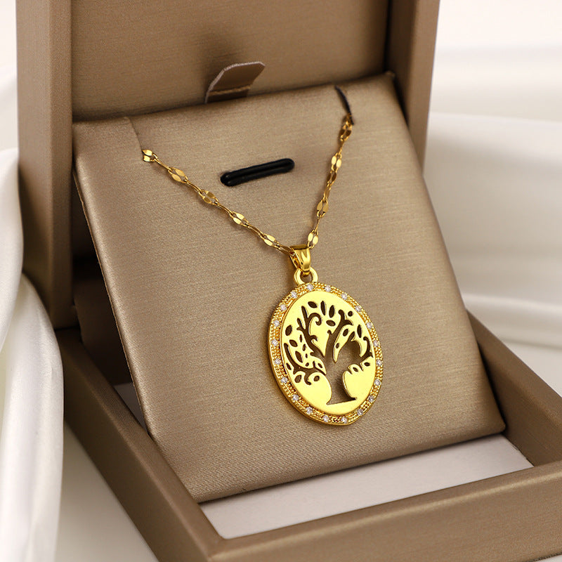 Copper Zircon Tree Of Life Pendant Necklace