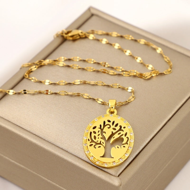 Copper Zircon Tree Of Life Pendant Necklace
