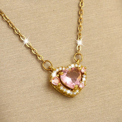 Girl's Pink Love Crystal Pendant Necklace Charm Jewelry