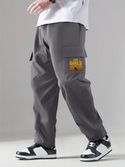 Letter Print Cargo Pants Men's Casual Trousers