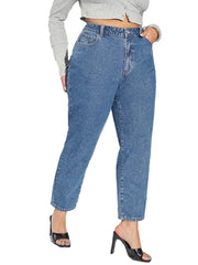 Solid High Rise Tapered Leg Jeans