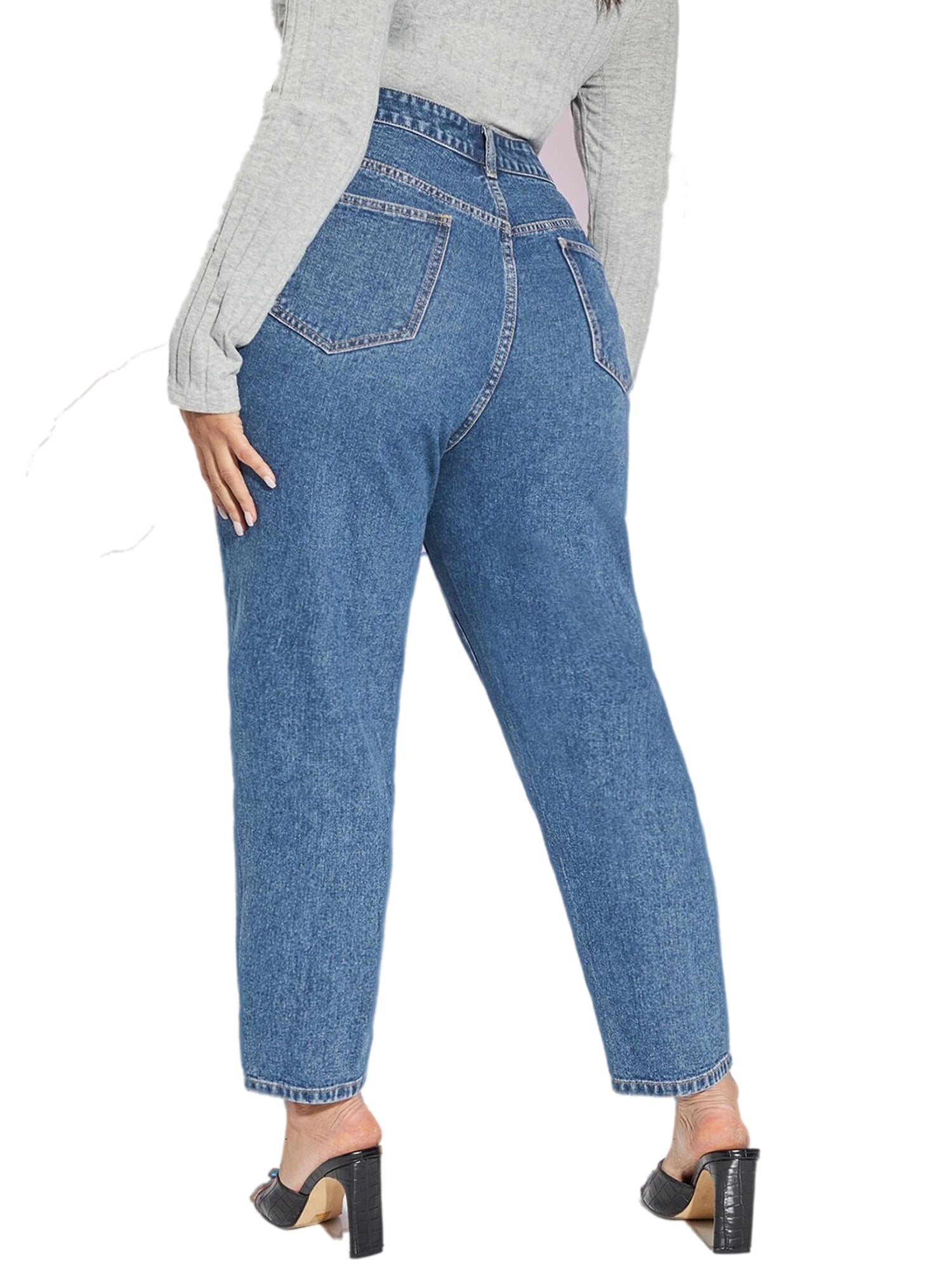 Solid High Rise Tapered Leg Jeans