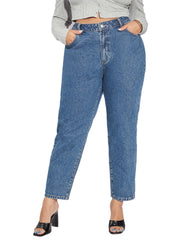 Solid High Rise Tapered Leg Jeans