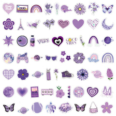 60pcs VSCO Purple Cartoon Stickers Pack Waterproof Vintage Bumper Stickers