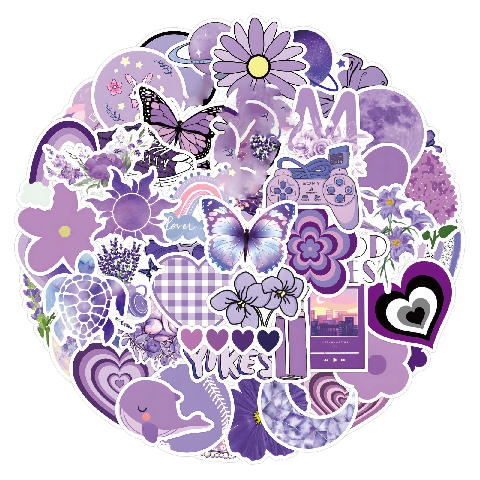 60pcs VSCO Purple Cartoon Stickers Pack Waterproof Vintage Bumper Stickers