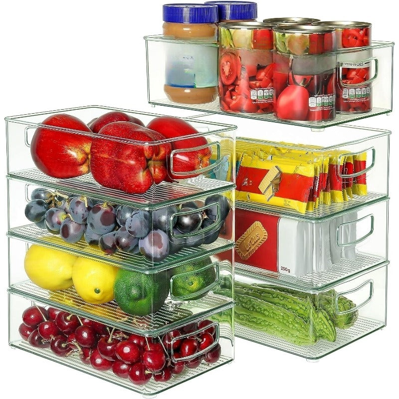 Clear Stackable Plastic Food Storage Containers with Handles for Pantry