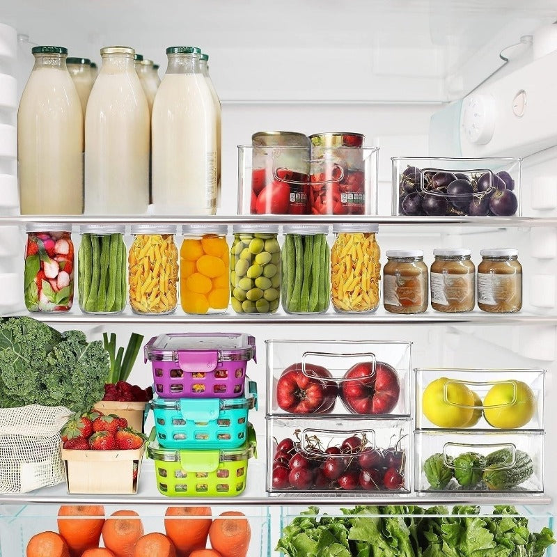 Clear Stackable Plastic Food Storage Containers with Handles for Pantry