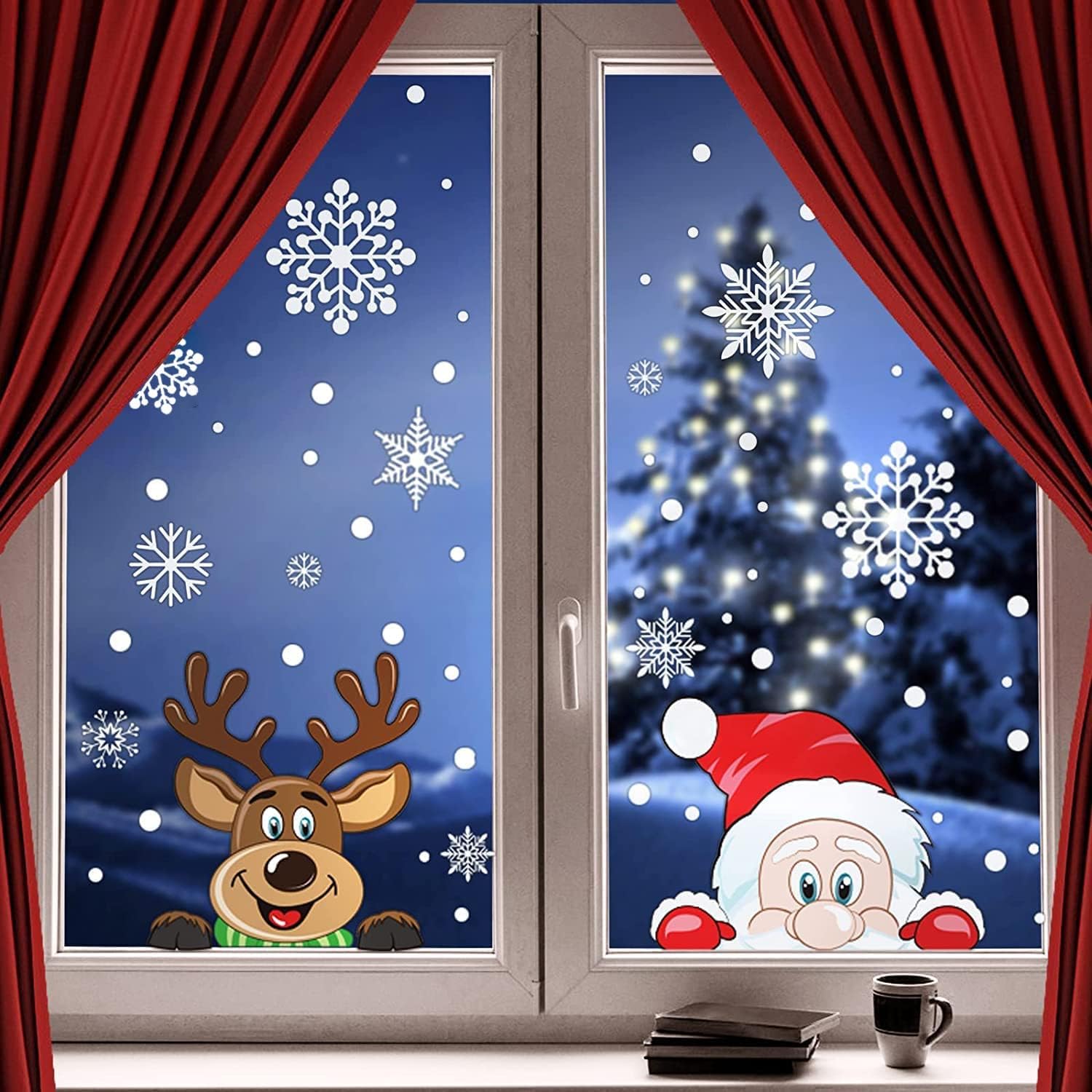 4pcs Christmas Snowflake Window Cling Stickers Xmas Decals