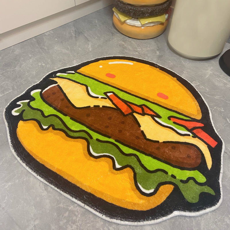 Cartoon Hamberger Fluffy Carpet Irregular Kitchen Rug