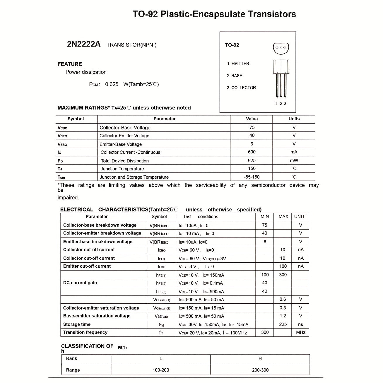 10pcs 2N2222 Transistors NPN 40V 600mA 300MHz 625mW