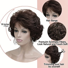 Short Curly Wave Wig With Bangs Synthetic Fiber Fashionable Women's Wig