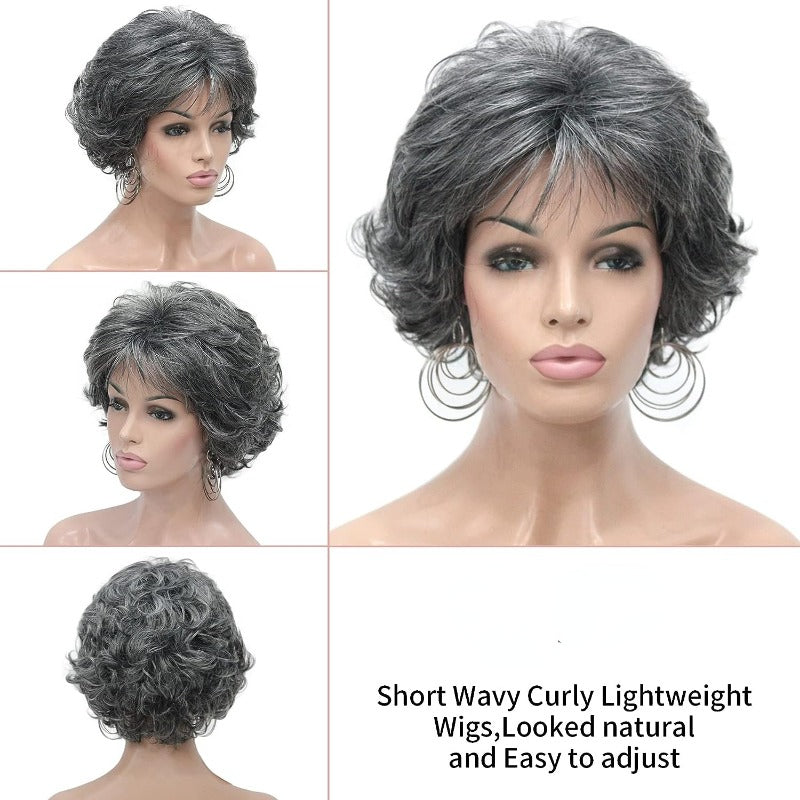 Short Curly Wave Wig With Bangs Synthetic Fiber Fashionable Women's Wig