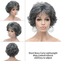 Short Curly Wave Wig With Bangs Synthetic Fiber Fashionable Women's Wig