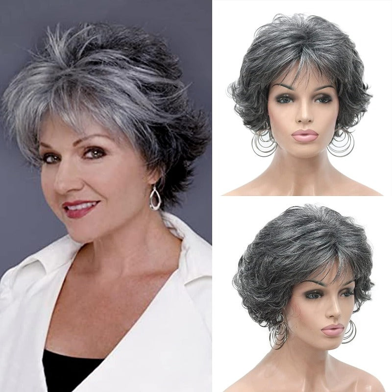 Short Curly Wave Wig With Bangs Synthetic Fiber Fashionable Women's Wig