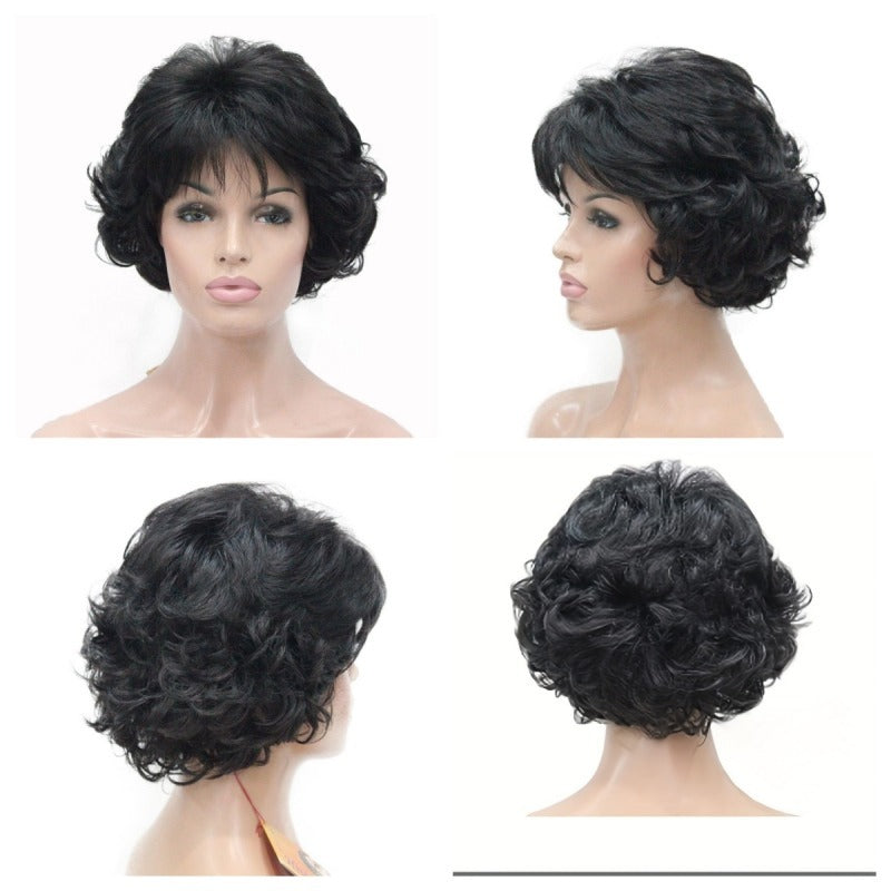 Short Curly Wave Wig With Bangs Synthetic Fiber Fashionable Women's Wig