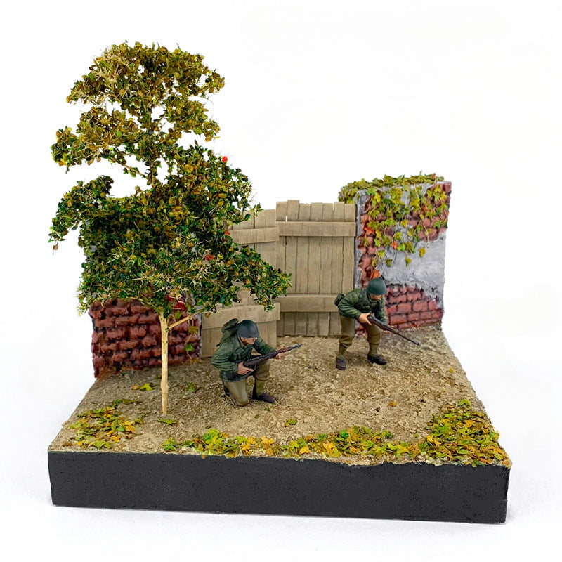 Realistic Military Train Scene Trees with Fallen Leaves