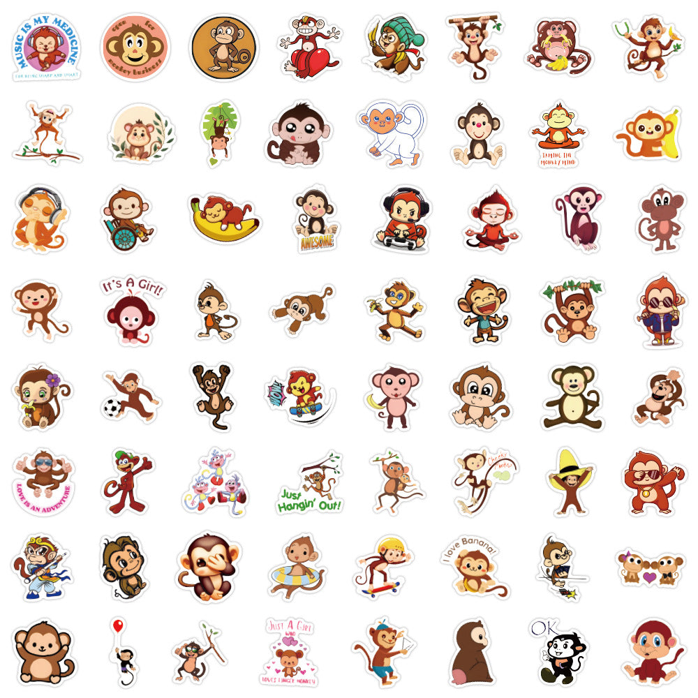 60pcs Monkey Graffiti Stickers Waterproof Vinyl Stickers for Laptops Skateboards