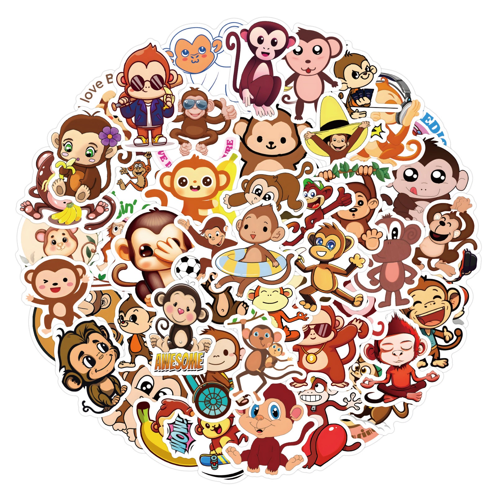 60pcs Monkey Graffiti Stickers Waterproof Vinyl Stickers for Laptops Skateboards