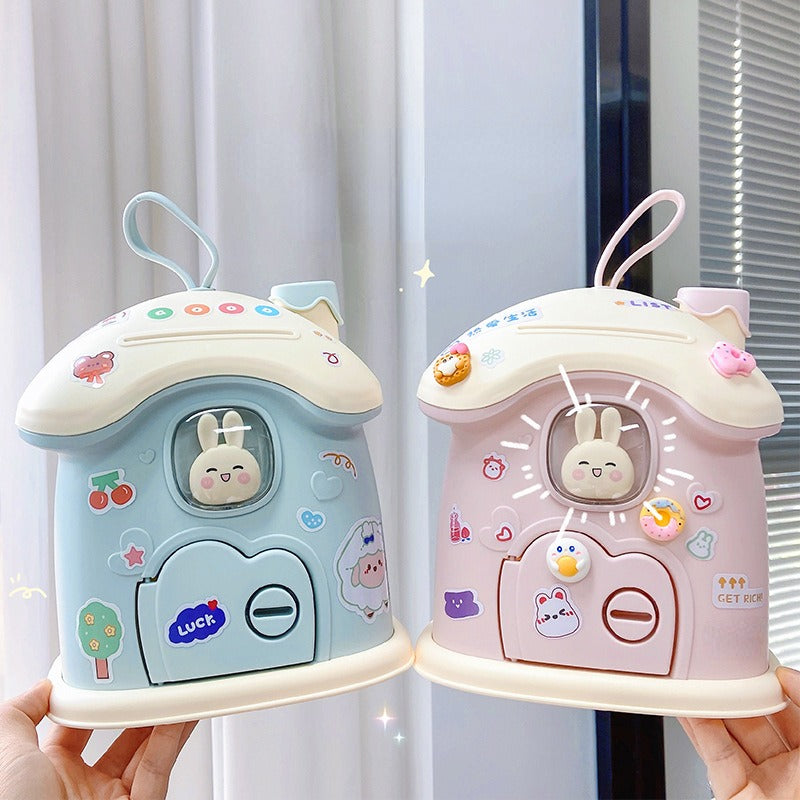 Creative Bunny Mushroom House Deposit Can for Kids Storage
