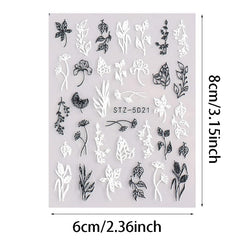 4pcs 5D Embossed Spring Flower Nail Art Stickers Self Adhesive
