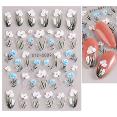 4pcs 5D Embossed Spring Flower Nail Art Stickers Self Adhesive