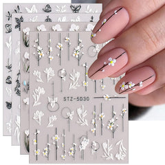 4pcs 5D Embossed Spring Flower Nail Art Stickers Self Adhesive