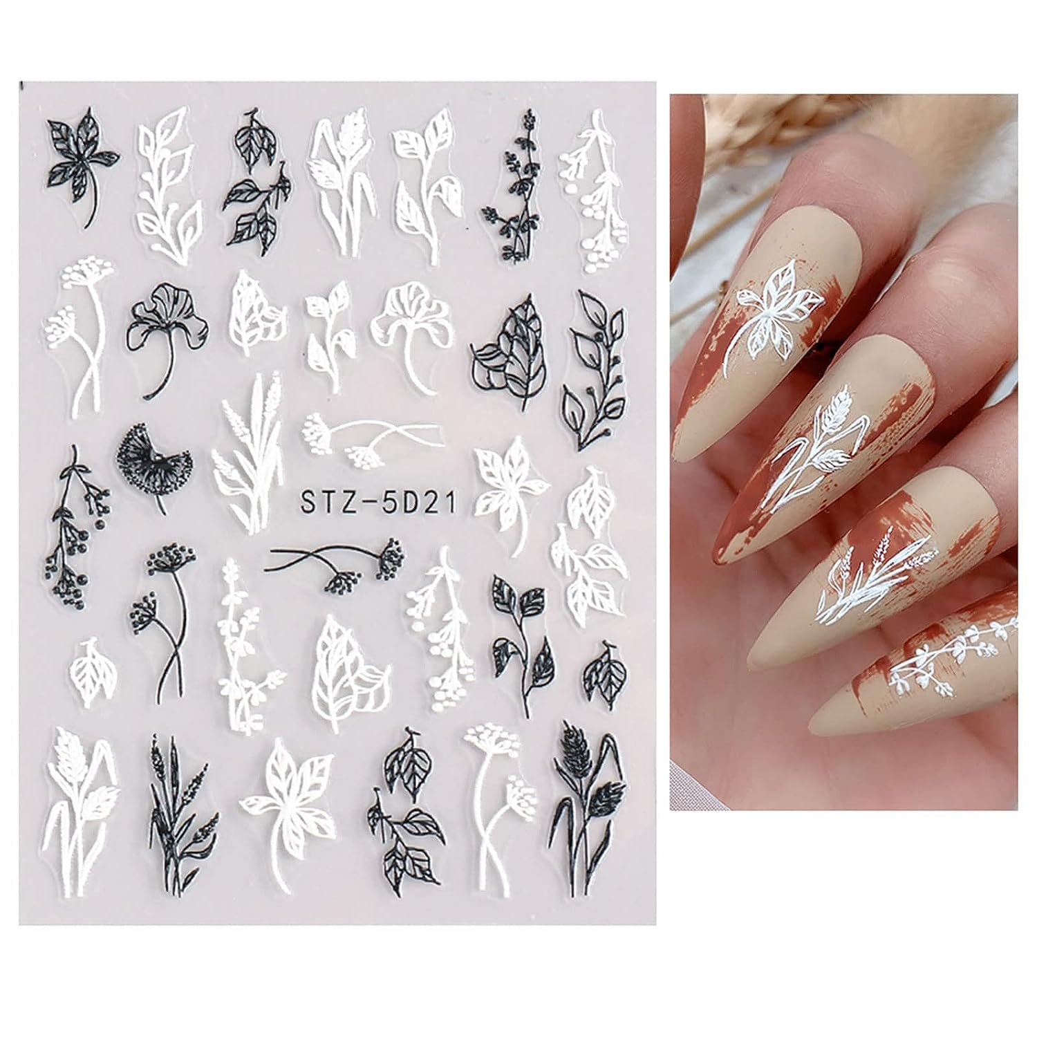 4pcs 5D Embossed Spring Flower Nail Art Stickers Self Adhesive