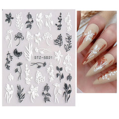 4pcs 5D Embossed Spring Flower Nail Art Stickers Self Adhesive