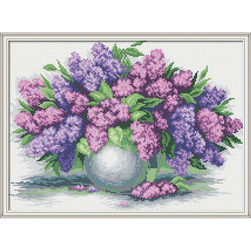 Lavender Vase Flowers Cross Stitch Kit DIY Needlework Home Decor