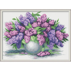 Lavender Vase Flowers Cross Stitch Kit DIY Needlework Home Decor