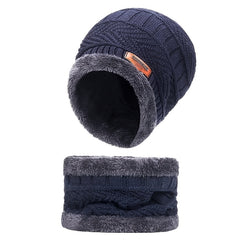 Winter Warm Knitted Hat With Fleece Scarf, Windproof, for Outdoor Activities
