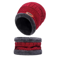 Winter Warm Knitted Hat With Fleece Scarf, Windproof, for Outdoor Activities