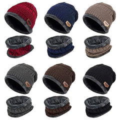 Winter Warm Knitted Hat With Fleece Scarf, Windproof, for Outdoor Activities