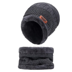 Winter Warm Knitted Hat With Fleece Scarf, Windproof, for Outdoor Activities