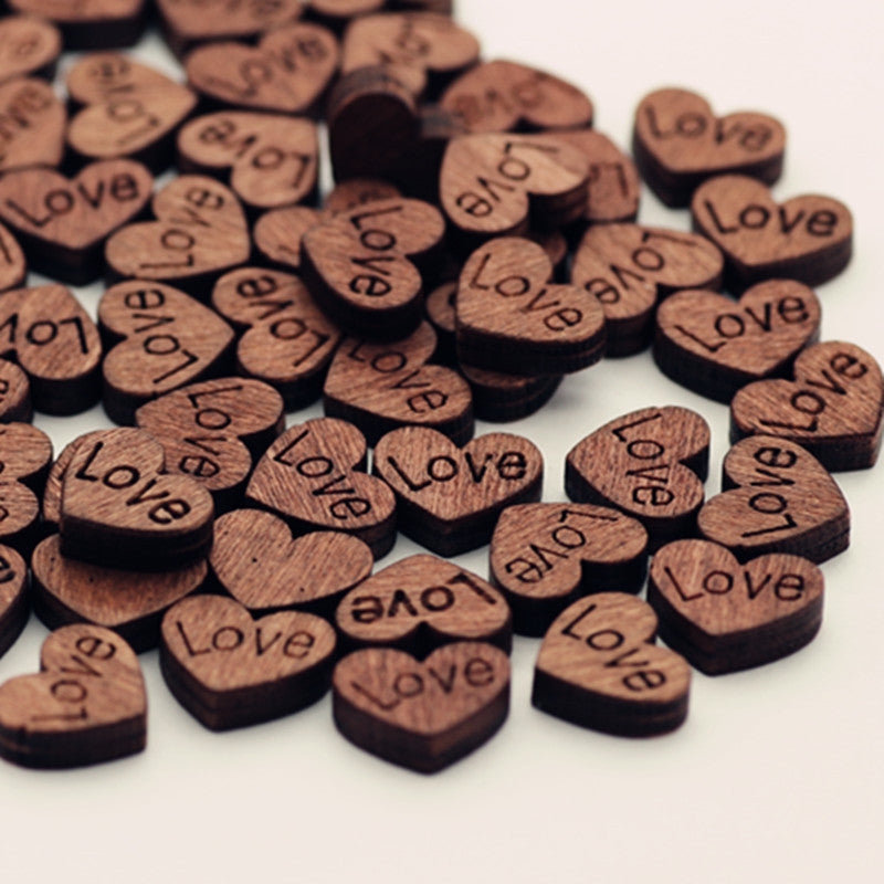 20pcs Retro Sticker Jigsaw Buttons Perforated Heart shaped Wood Chip Decoration