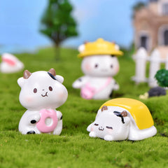 Cute Donut Milk Carton Cows Resin Toy for Bonsai Succulent Decor