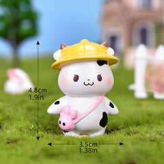 Cute Donut Milk Carton Cows Resin Toy for Bonsai Succulent Decor