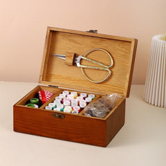 Wooden Sewing Box Solid Wood Sewing Tools Box Retro Style Sewing Kit Organizer