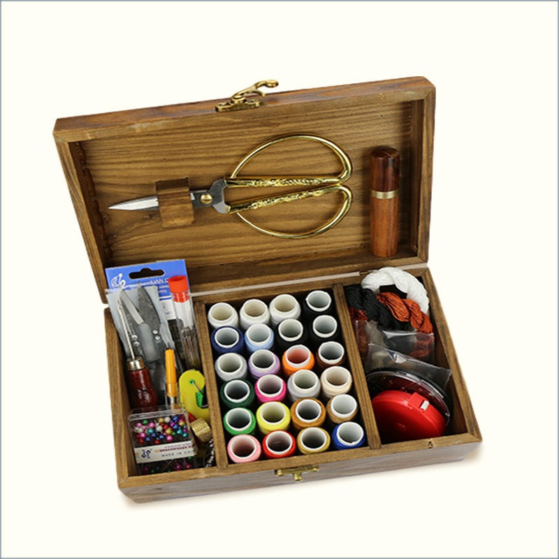 Wooden Sewing Box Solid Wood Sewing Tools Box Retro Style Sewing Kit Organizer