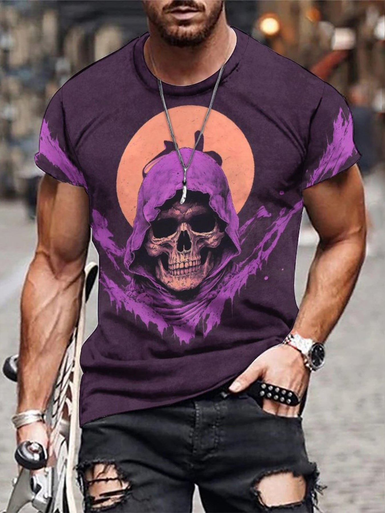 Men's 3D Skull Graphic T shirt Casual Slightly Stretch Breathable Tee