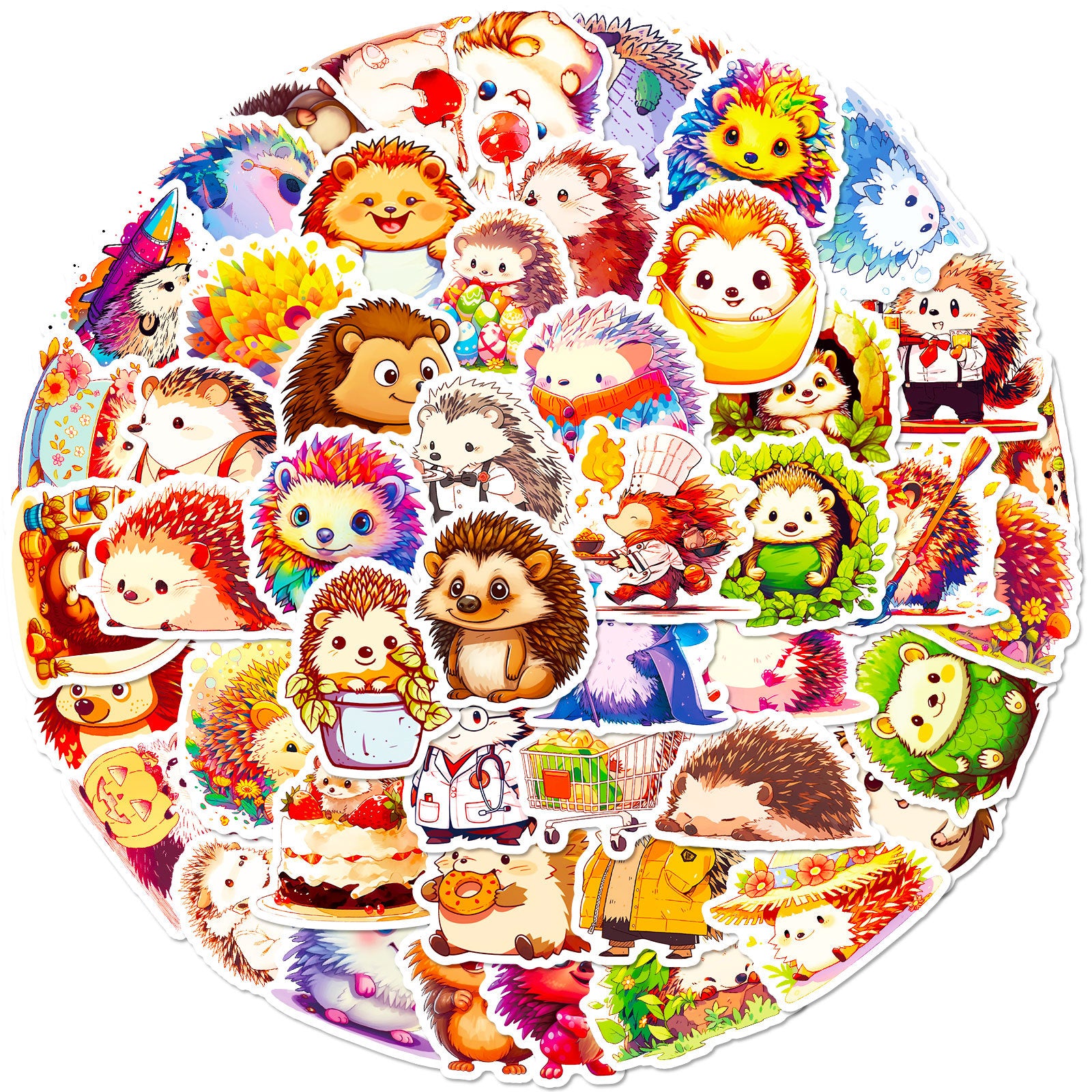 50pcs Hedgehog Stickers Waterproof Vinyl Stickers for Laptops, Skateboar