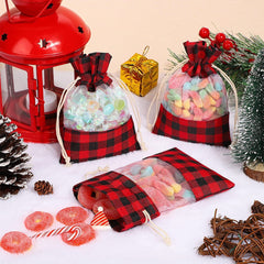 10pcs Christmas Window Lattice Cotton Fabric Bundle Gift Bags