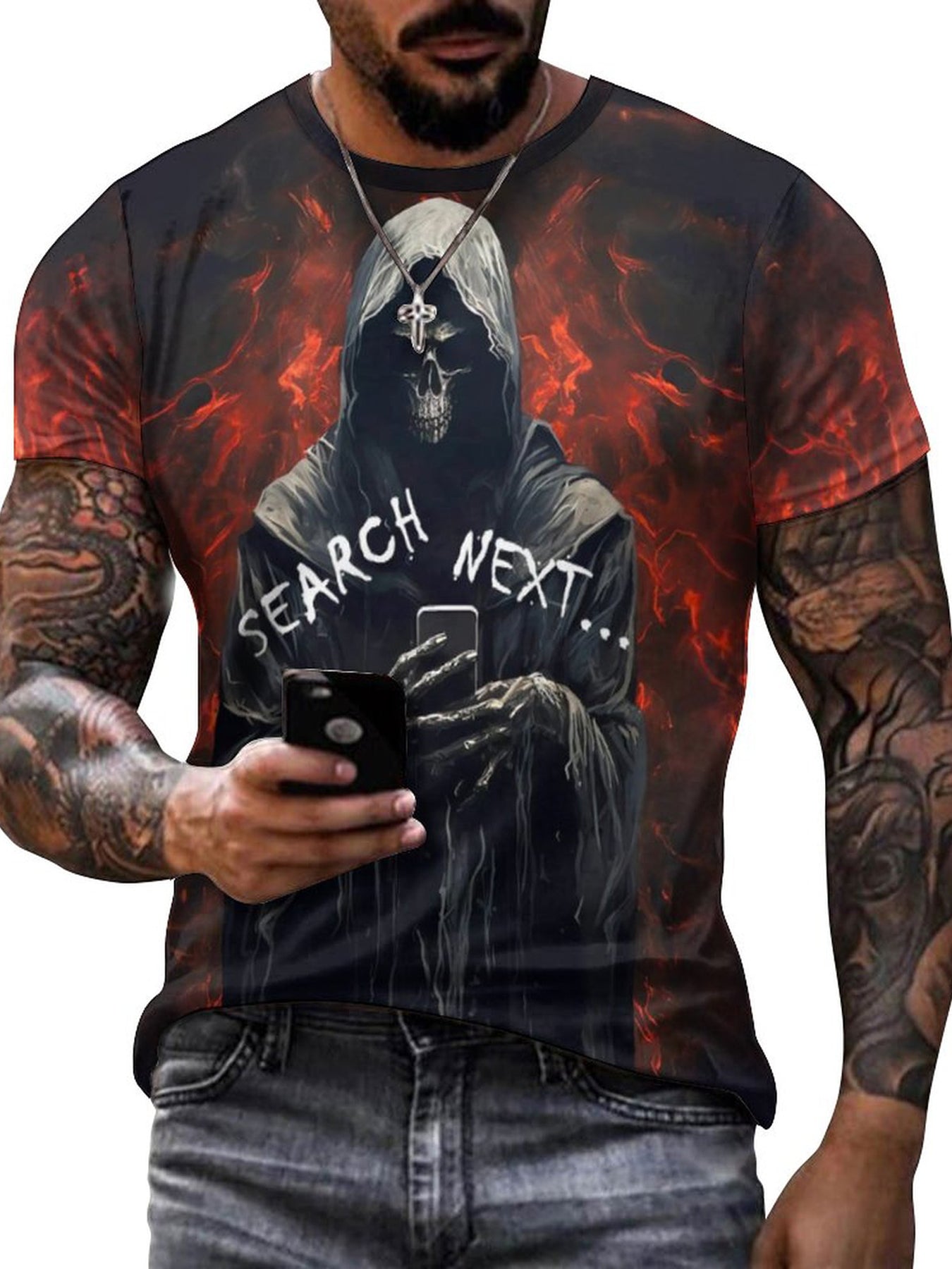 Men's 3D Death & Next Graphic Tee, Casual Stretch Breathable T-shirt