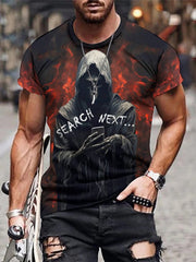 Men's 3D Death & Next Graphic Tee, Casual Stretch Breathable T-shirt