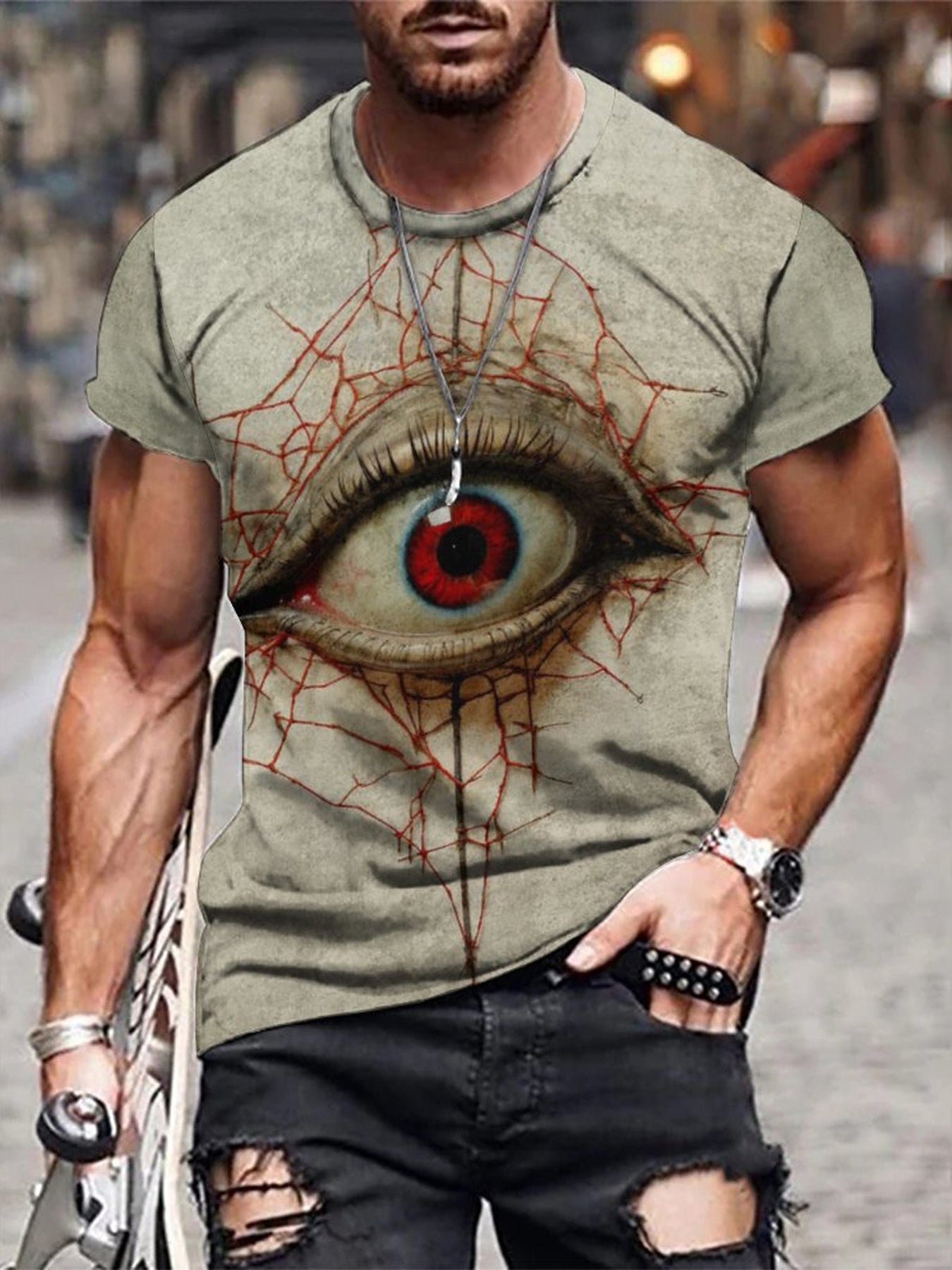 Men's 3D Eye Of Horror Graphic T-shirt for Outdoor