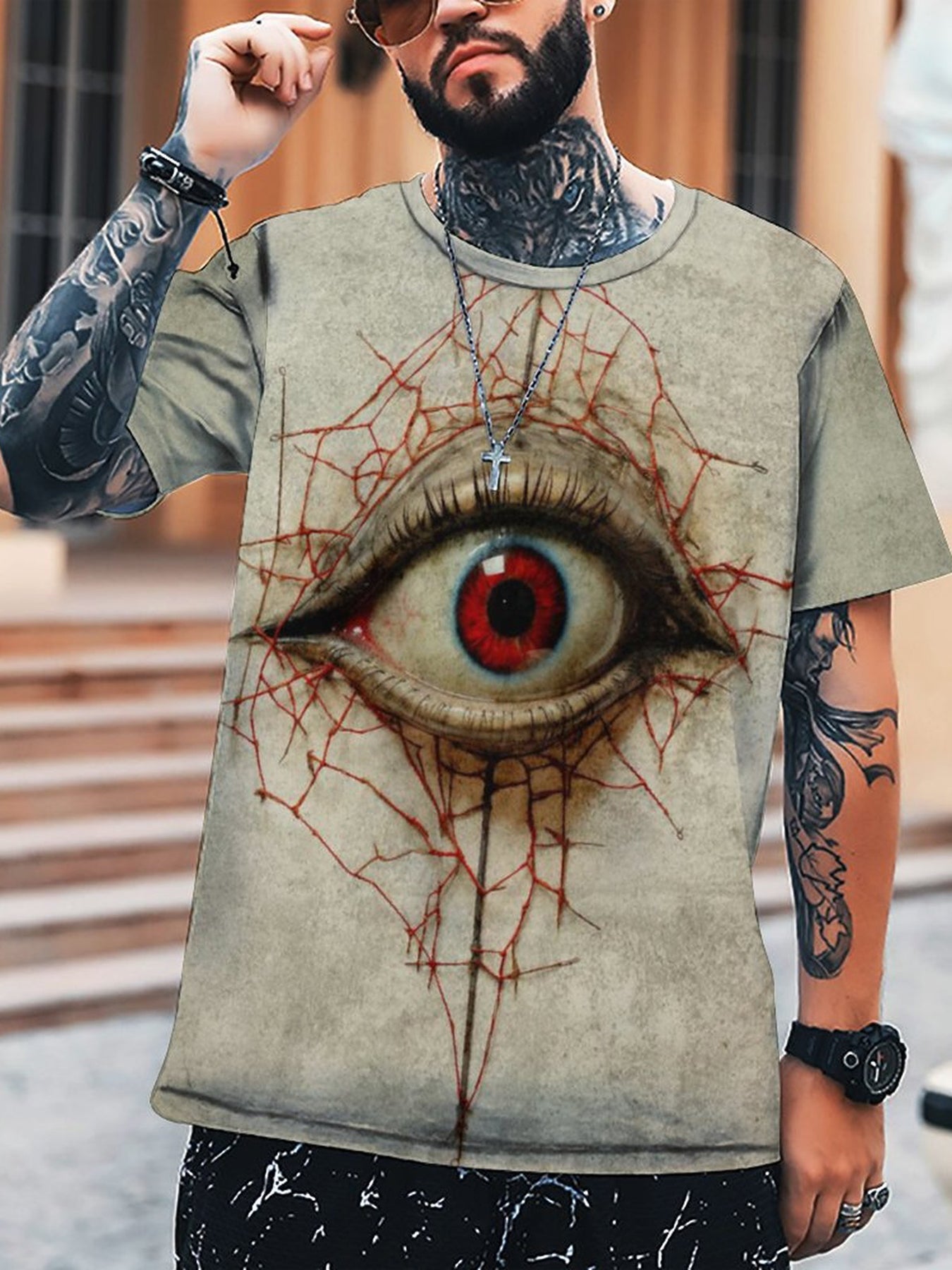 Men's 3D Eye Of Horror Graphic T-shirt for Outdoor